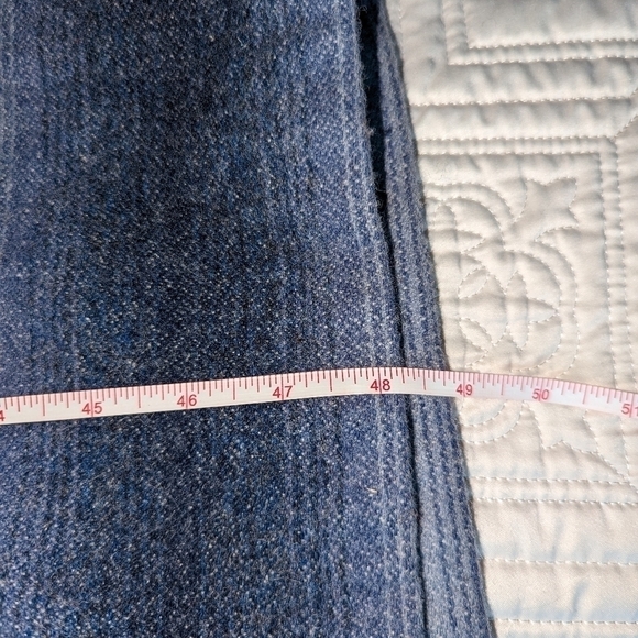 WOOLRICH VINTAGE Blue White Plaid Oversized Wool Long Lined Shaket Blanket Coat - Picture 11 of 12